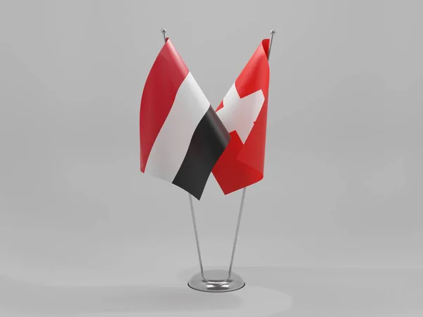 Σημαίες Συνεργασίας Ελβετίας Υεμένης Λευκό Φόντο Render — Φωτογραφία Αρχείου