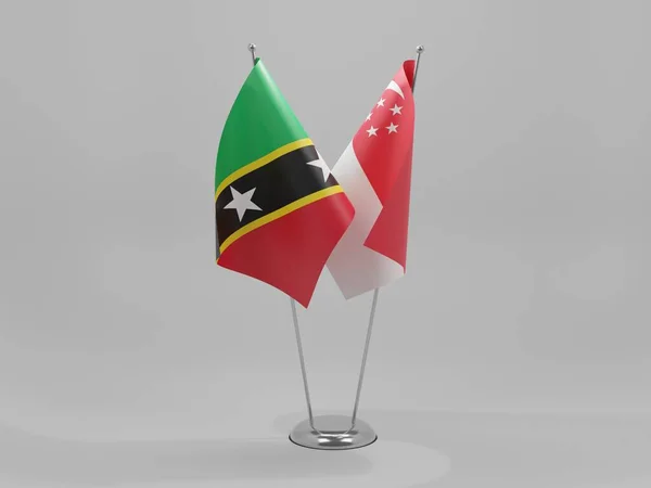 Singapore Bandiere Cooperazione Saint Kitts Nevis Sfondo Bianco Render — Foto Stock