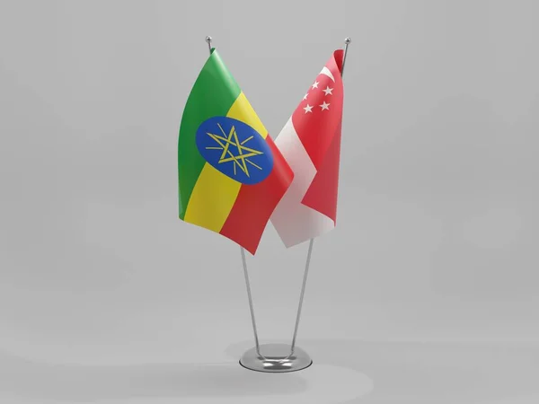 Singapur Äthiopien Kooperationsflaggen Weißer Hintergrund Render — Stockfoto