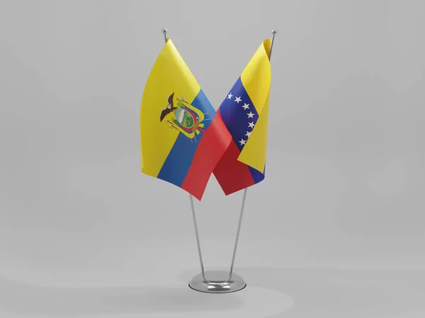 Venezuela Banderas Cooperación Ecuador Fondo Blanco Render — Foto de Stock