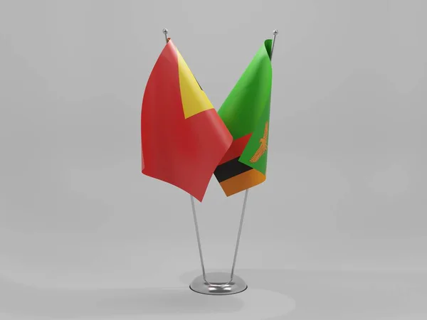 Zambia Banderas Cooperación Timor Oriental Fondo Blanco Render —  Fotos de Stock