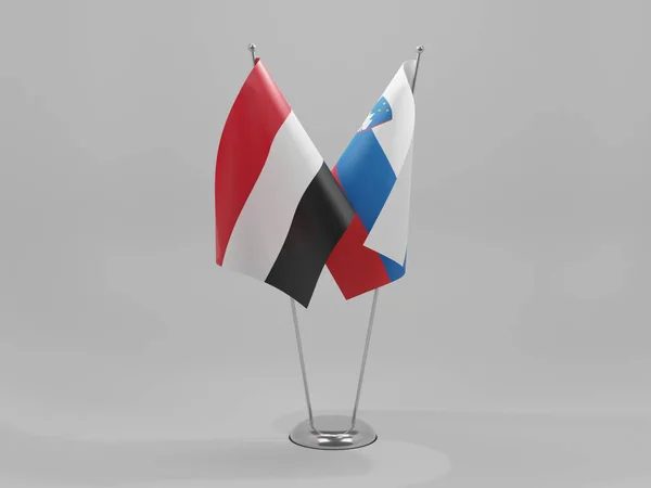 Σημαίες Συνεργασίας Σλοβενίας Υεμένης Λευκό Φόντο Render — Φωτογραφία Αρχείου