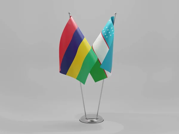 Usbekistan Mauritius Kooperationsflaggen Weißer Hintergrund Render — Stockfoto