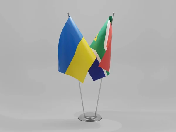 南アフリカ ウクライナ協力旗 白背景 3Dレンダリング — ストック写真