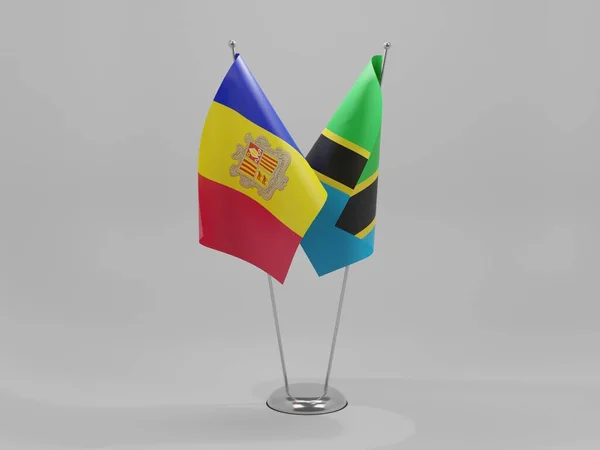 Tanzânia Bandeiras Cooperação Andorra Fundo Branco Render — Fotografia de Stock