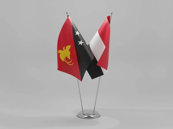 Yemen Papua New Guinea Cooperation Flags White Background Render — Stock Photo, Image