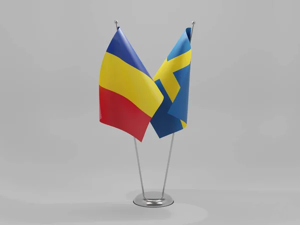 Sweden Romania Cooperation Flags White Background Render — стокове фото