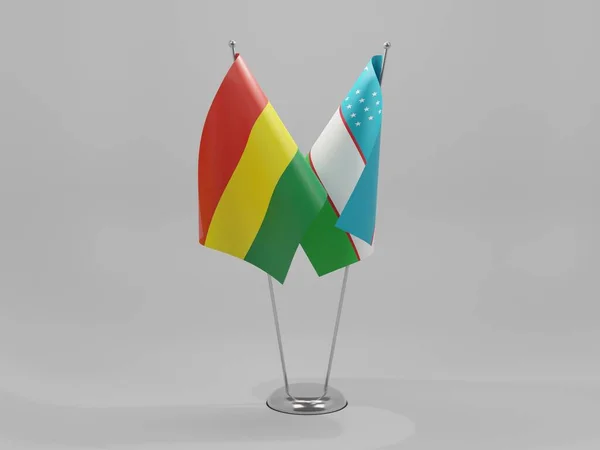 Uzbekistán Banderas Cooperación Bolivia Fondo Blanco Render —  Fotos de Stock