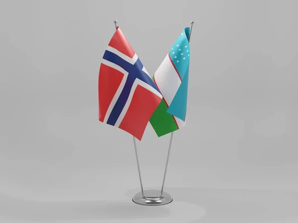 ウズベキスタン ノルウェー協力旗 白背景 3Dレンダリング — ストック写真