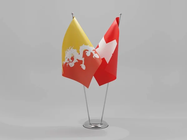Suiza Banderas Cooperación Bután Fondo Blanco Render — Foto de Stock