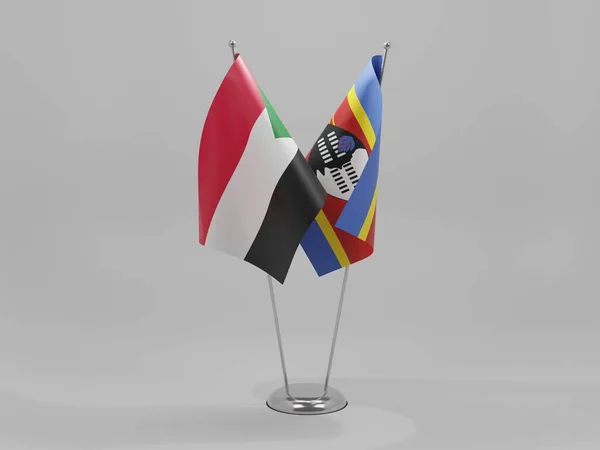 Swazilandia Banderas Cooperación Sudán Fondo Blanco Render —  Fotos de Stock