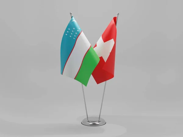 Schweiz Usbekistan Kooperationsflaggen Weißer Hintergrund Render — Stockfoto