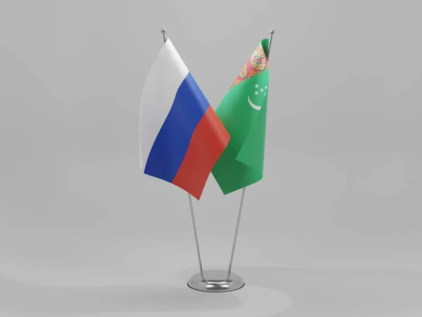 Turkménistan Russie Drapeaux Coopération Fond Blanc Render — Photo
