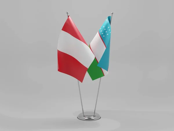 Özbekistan - Peru İşbirliği Bayrakları, Beyaz Arkaplan - 3D Render