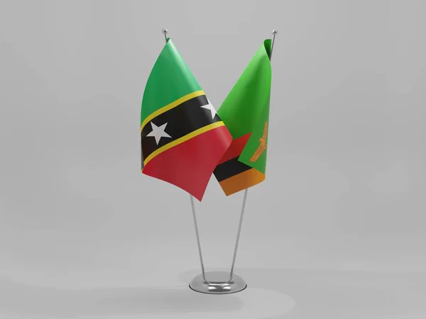 Zambia Bandiere Cooperazione Saint Kitts Nevis Sfondo Bianco Render — Foto Stock