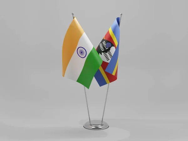 Swazilandia Banderas Cooperación India Fondo Blanco Render — Foto de Stock