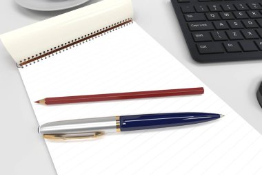 notepad, Modern bilgisayar klavyesi, çalışma masası, 3D oluşturma