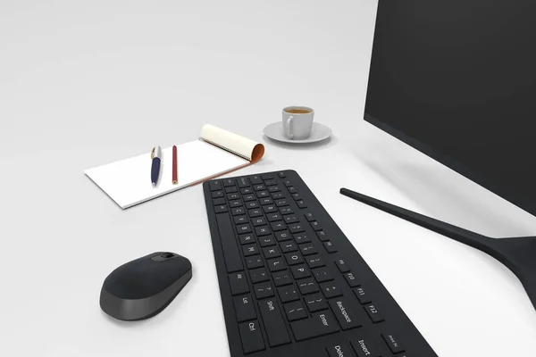 Modern Computer Keyboard Work Desk Render — Stock Photo, Image