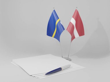 Letonya - Nauru Anlaşması Bayrakları, Beyaz Arkaplan - 3D Hazırlama