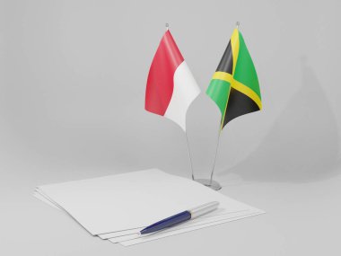 Jamaika - Monako Anlaşması Bayrakları, Beyaz Arkaplan - 3D Render