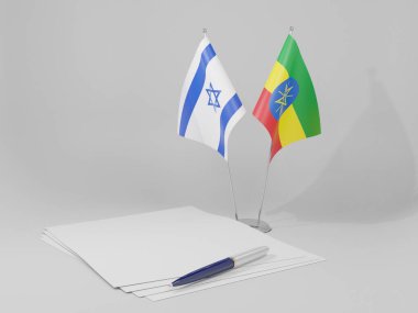 Etiyopya - İsrail Anlaşması Bayrakları, Beyaz Arkaplan - 3D Render