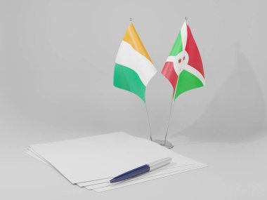 Burundi - Cote D Filo Anlaşması Bayrakları, Beyaz Arkaplan - 3D Yapılandırma