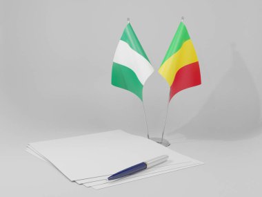 Mali - Nijerya Anlaşması Bayrakları, Beyaz Arkaplan - 3D Render