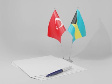 Bahamas - Turkey Agreement Flags, White Background - 3D Render clipart
