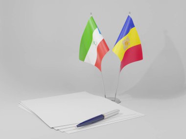 Andorra - Ekvator Gine Anlaşması Bayrakları, Beyaz Arkaplan - 3D Render