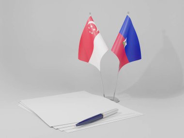 Haiti - Singapur Anlaşması Bayrakları, Beyaz Arkaplan - 3D Render