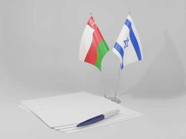 İsrail - Umman Anlaşması Bayrakları, Beyaz Arkaplan - 3D Hazırlama