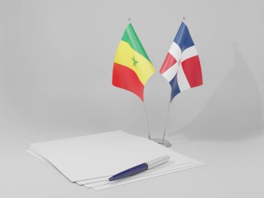 Dominik Cumhuriyeti - Senegal Anlaşması Bayrakları, Beyaz Arkaplan - 3D Render