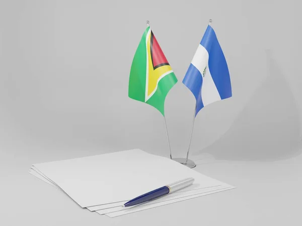 Salvador Guyana Agreement Flags White Background Render — стокове фото
