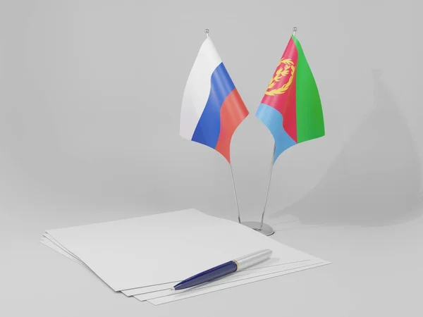 Ερυθραία Ρωσία Σημαίες Συμφωνία Λευκό Φόντο Render — Φωτογραφία Αρχείου