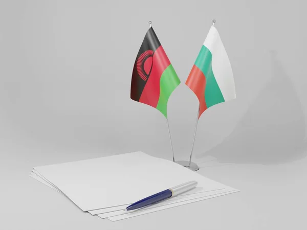 Bulgaria Banderas Del Acuerdo Malawi Fondo Blanco Render —  Fotos de Stock