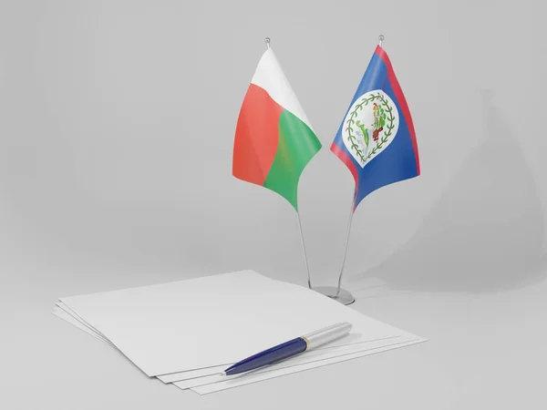 Belize Madagaskar Abkommen Flaggen Weißer Hintergrund Render — Stockfoto
