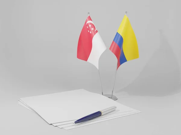Colombia Banderas Del Acuerdo Singapur Fondo Blanco Render —  Fotos de Stock