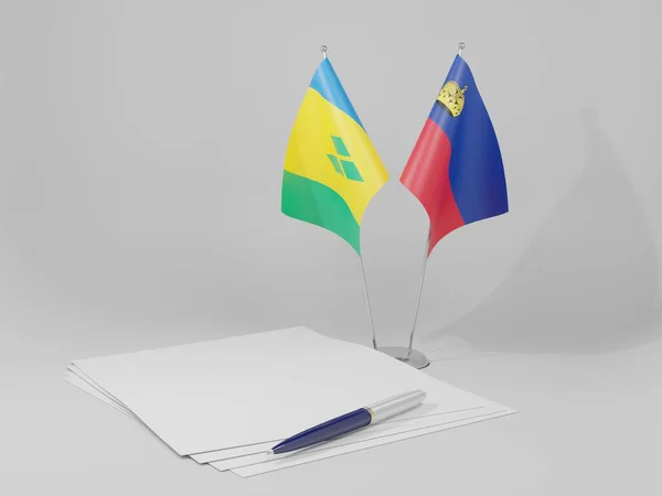 Liechtenstein Drapeaux Accord Saint Vincent Les Grenadines Fond Blanc Render — Photo