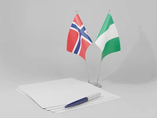 Nigéria Norvégia Megállapodás Zászlók Fehér Háttér Render — Stock Fotó