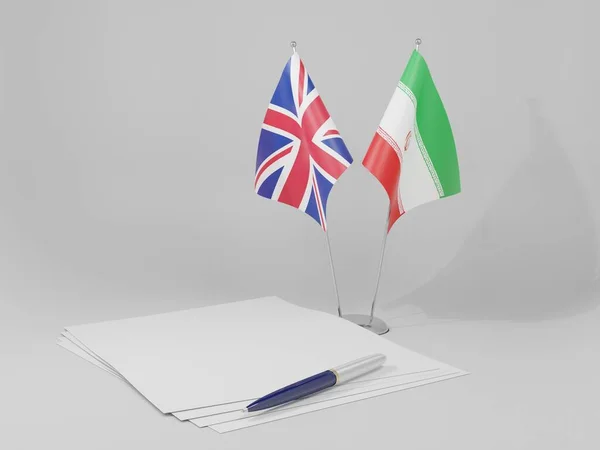 Ιράν Ηνωμένο Βασίλειο Συμφωνία Σημαίες Λευκό Φόντο Render — Φωτογραφία Αρχείου