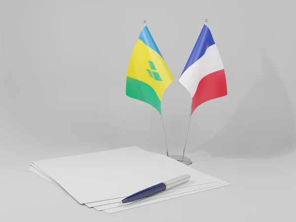 Francia Bandiere Dell Accordo Saint Vincent Grenadine Sfondo Bianco Render — Foto Stock
