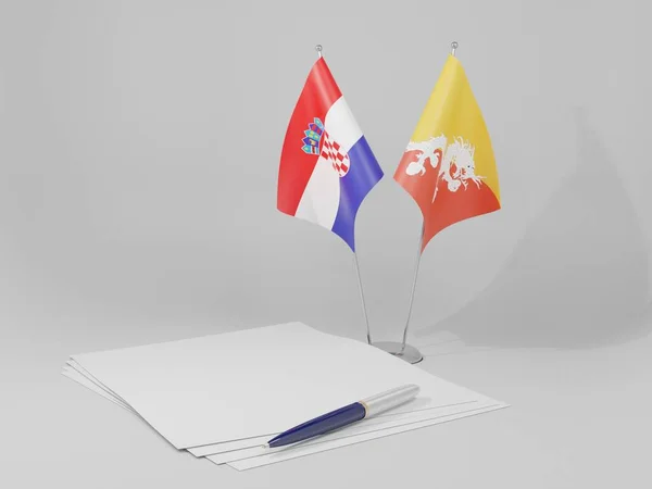 Bután Banderas Del Acuerdo Croacia Fondo Blanco Render —  Fotos de Stock
