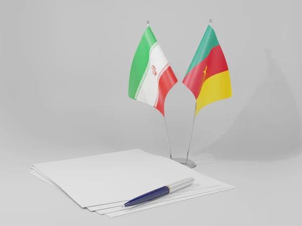 Camarões Acordo Irã Bandeiras Fundo Branco Render — Fotografia de Stock
