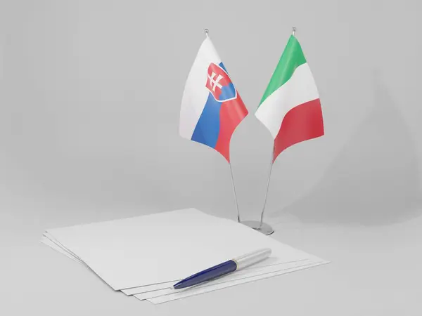 Italie Drapeaux Accord Slovaquie Fond Blanc Render — Photo