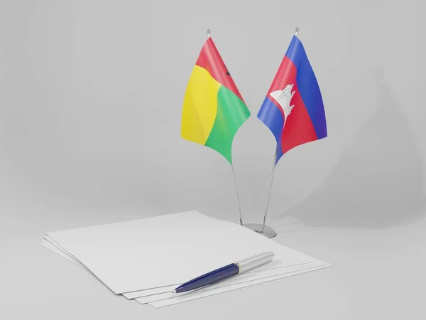 Kamboçya - Gine Bissau Anlaşması Bayrakları, Beyaz Arkaplan - 3D Render