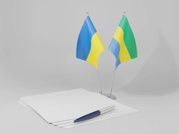 Gabon Ukraine Drapeaux Accord Fond Blanc Render — Photo