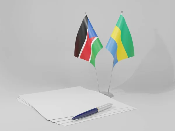 Gabon Bandiere Dell Accordo Sud Sudan Sfondo Bianco Render — Foto Stock