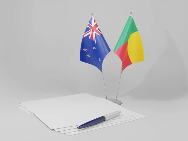 Benin Banderas Del Acuerdo Nueva Zelanda Fondo Blanco Render — Foto de Stock