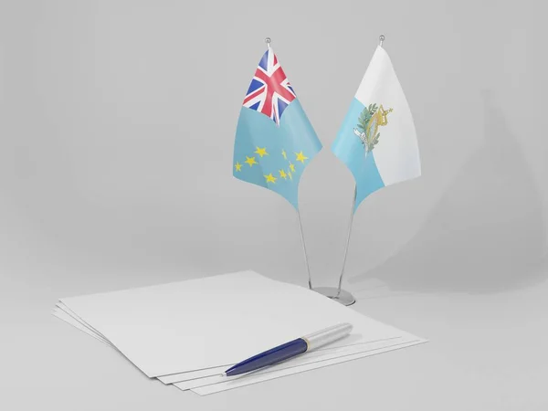 San Marino Tuvalu Agreement Flags White Background Render — Stock Photo, Image