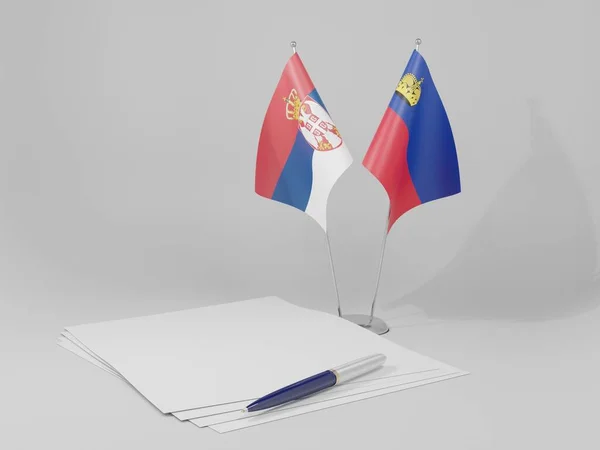 Liechtenstein Serbien Flaggor Enligt Avtalet Vit Bakgrund Render — Stockfoto